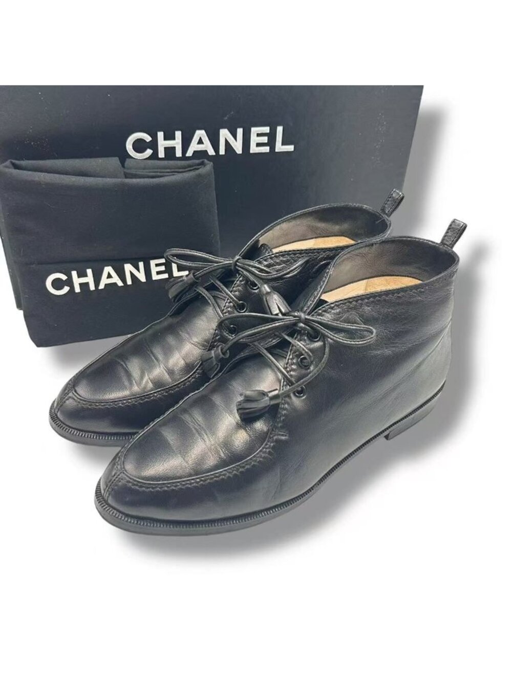 Chanel Short Boots CC Logo Leather Black